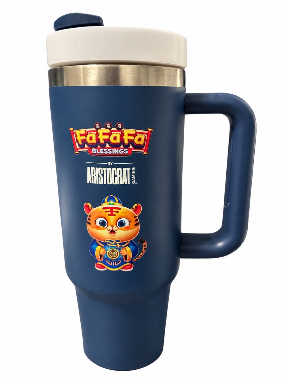 Aristocrat Gaming Fa Fa Fa Blessings 30 oz Navy Tumbler With Straw New in Box